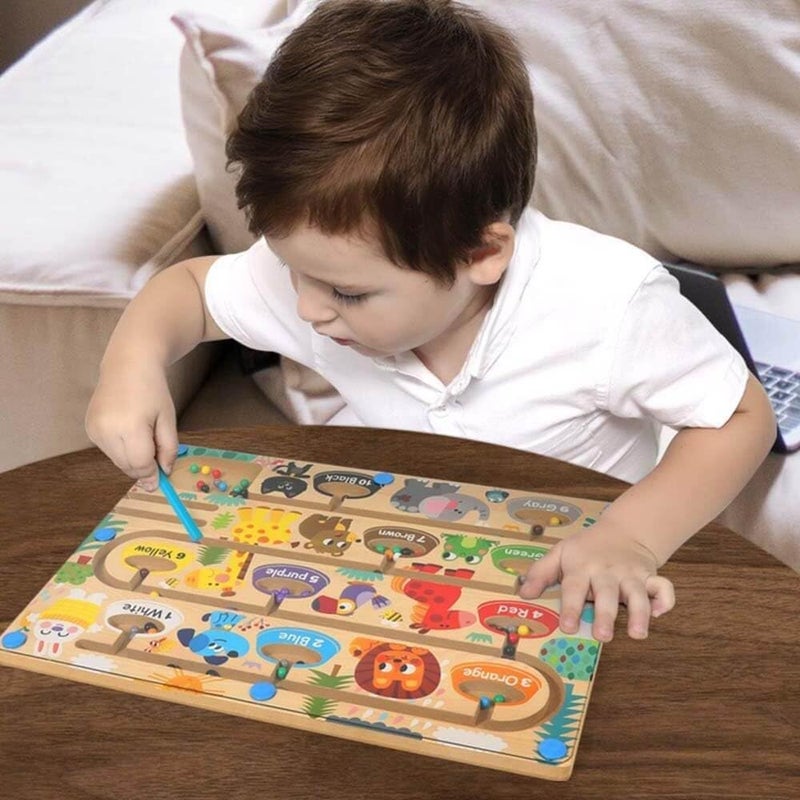 EDUTREE Montessori Magnetic Maze Board – Wooden Color & Number Sorting Game with Animal Patterns, Bead Maze for Counting & Fine Motor Skills, Educational Toy for Toddlers Ages 3-5 - Image 4