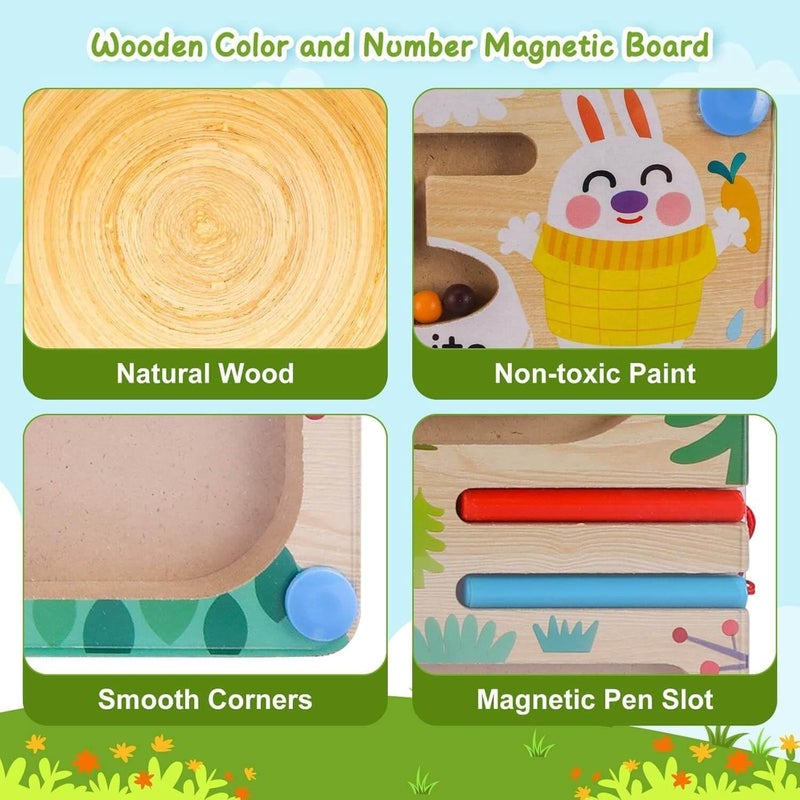 EDUTREE Montessori Magnetic Maze Board – Wooden Color & Number Sorting Game with Animal Patterns, Bead Maze for Counting & Fine Motor Skills, Educational Toy for Toddlers Ages 3-5 - Image 3