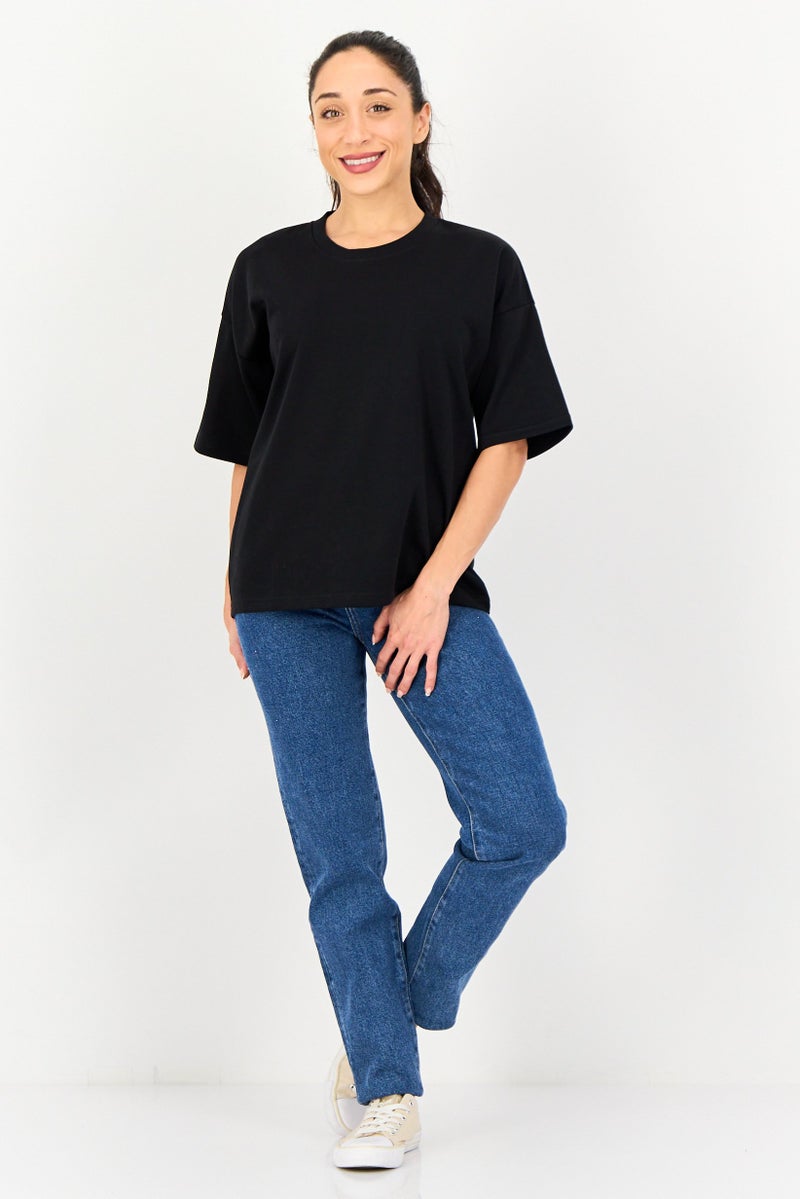 Core Elements Women Crew Neck Plain Short Sleeve T-Shirt, Black - Image 4