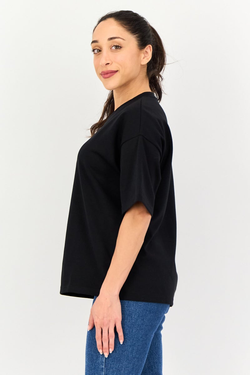 Core Elements Women Crew Neck Plain Short Sleeve T-Shirt, Black - Image 2