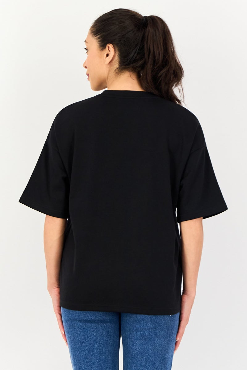 Core Elements Women Crew Neck Plain Short Sleeve T-Shirt, Black - Image 3