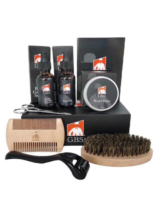 G.B.S - Men's Beard Grooming Kit - Beard Oil, Growth Serum with Biotin, Balm, Brush and Comb Gift Set - Image 1