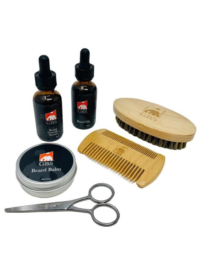 G.B.S - Men's Beard Grooming Kit - Beard Oil, Growth Serum with Biotin, Balm, Brush and Comb Gift Set - Image 1