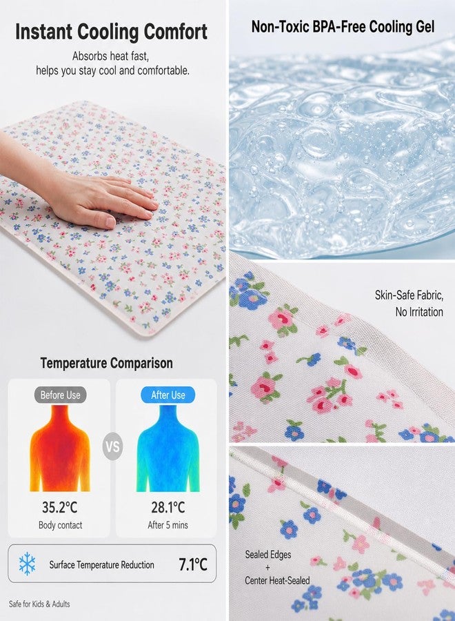 Cozeoa 30x40cm Cute Floral Cooling Gel Pad with Soft Fleece Back, Reversible Summer Cooling Cushion for Office Chair, Car Seat, Bed, Couch, No Freeze Needed, Washable Cover, Dual-Sided Use - Image 3