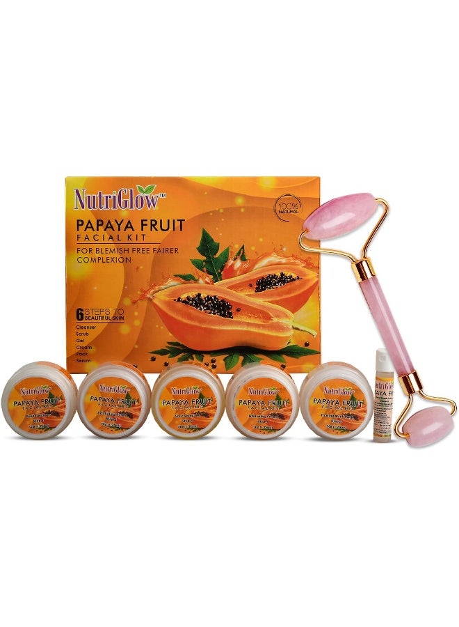 NUTRIGLOW طقم وجه نوتري جلو من البابايا لبشرة خالية من العيوب وأفتح، مرطبة ومشرقة، لجميع أنواع البشرة، خالية من البارابين والكبريتات، 250 جرام + 10 مل مع رولر اليشم - Image 1