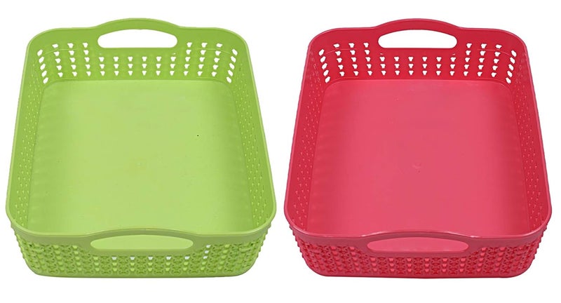 Kuber Industries Kuber Industries Plastic 2 Pieces Multipurpose Storage Basket Set (Green & Pink)-CTKTC13409 