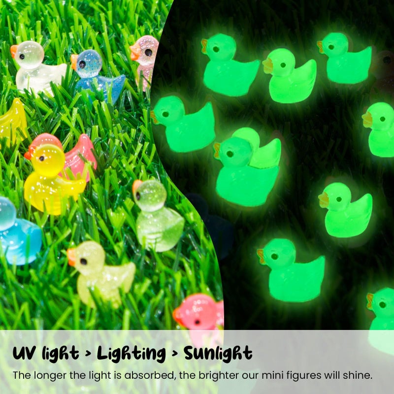 FEXIA 100pcs Mini Ducks Glitter Resin Tiny Ducks Animals Figures to Hide Glow in The Dark Duck Figures for Dollhouse Aquarium Fairy Garden Decor - Image 3