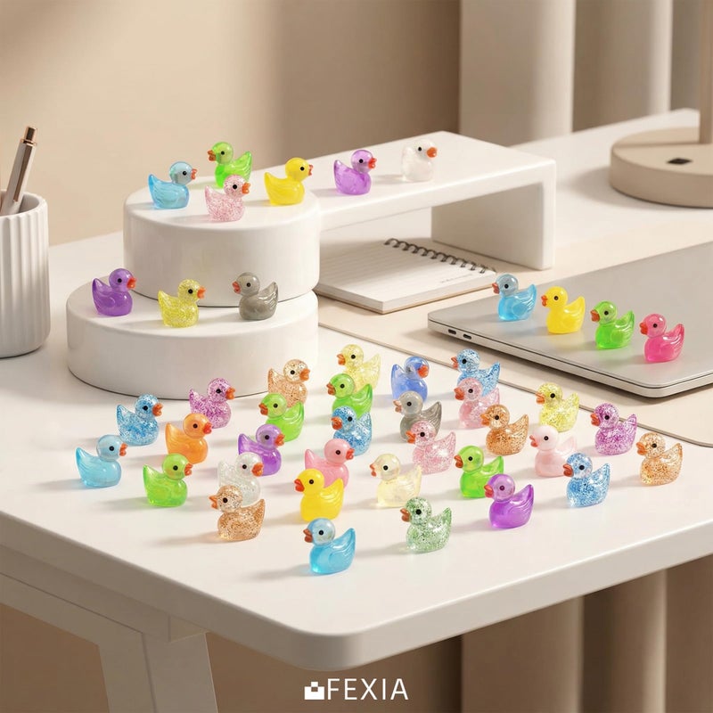 FEXIA 100pcs Mini Ducks Glitter Resin Tiny Ducks Animals Figures to Hide Glow in The Dark Duck Figures for Dollhouse Aquarium Fairy Garden Decor - Image 5