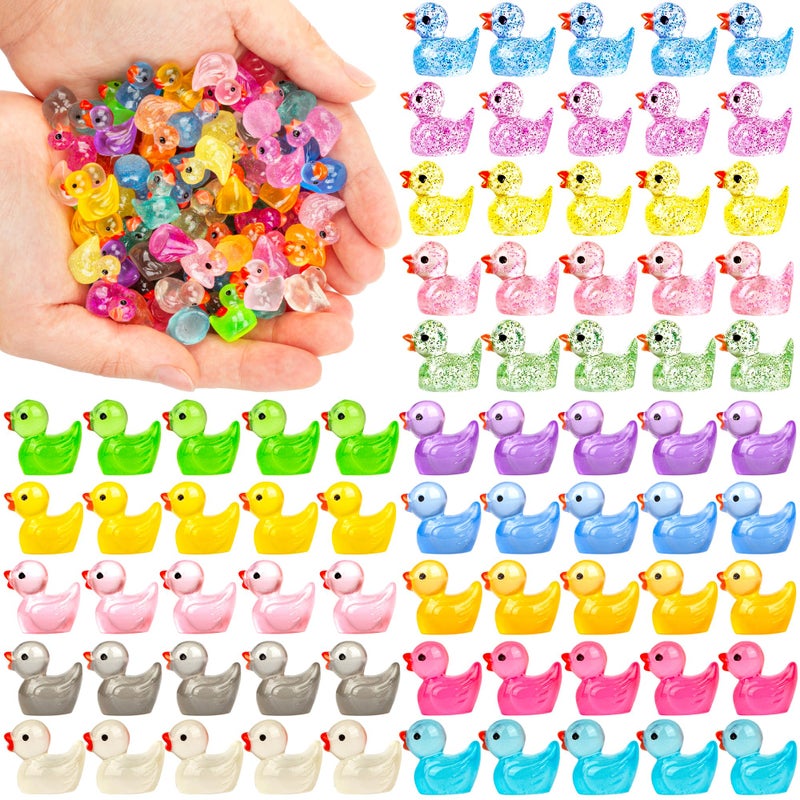 FEXIA 100pcs Mini Ducks Glitter Resin Tiny Ducks Animals Figures to Hide Glow in The Dark Duck Figures for Dollhouse Aquarium Fairy Garden Decor - Image 4
