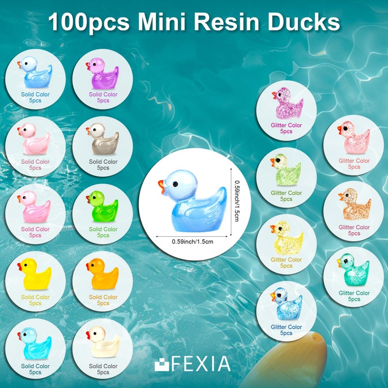 FEXIA 100pcs Mini Ducks Glitter Resin Tiny Ducks Animals Figures to Hide Glow in The Dark Duck Figures for Dollhouse Aquarium Fairy Garden Decor - Image 2