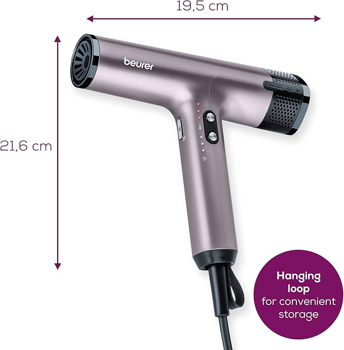 Beurer HC100 Excellence Hair Dryer Powerful Brushless Motor Ultra Light Weight with Integrated Ionic Function for Smooth Hair incl Styling Nozzle Diffuser