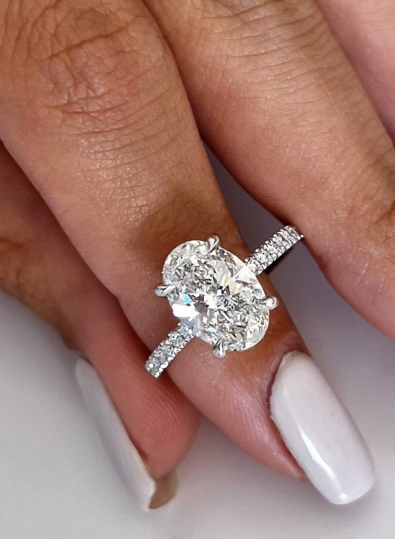 Capri Gold 2.35 Carat Oval Cut Lab Diamond Engagement Ring – D Color VVS2 IGI Certified, 14K Gold Hidden Halo & Side Stones, Elegant Wedding Ring  - Image 2