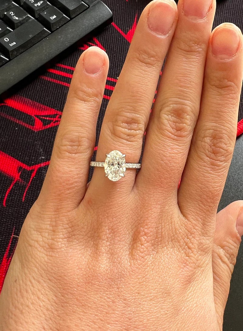 Capri Gold 2.35 Carat Oval Cut Lab Diamond Engagement Ring – D Color VVS2 IGI Certified, 14K Gold Hidden Halo & Side Stones, Elegant Wedding Ring  - Image 3