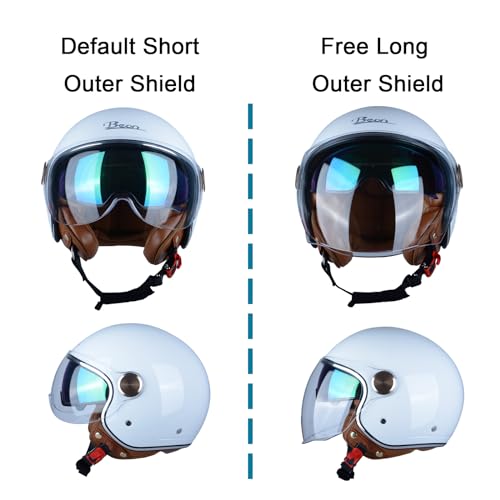 BEON Half 3/4 Face Motorcycle Helmet, DOT Approved, Retro Vintage Style, Dual Visors Men’s and Women’s Motorbike Casco for Moped Cruiser Bobber and Chopper (XL, Glossy White) - Image 4