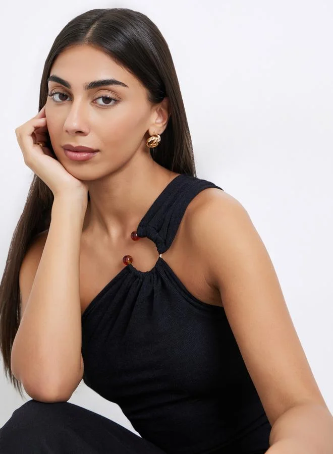 Styli Styli Black One Shoulder Knit Top With Ring Detail