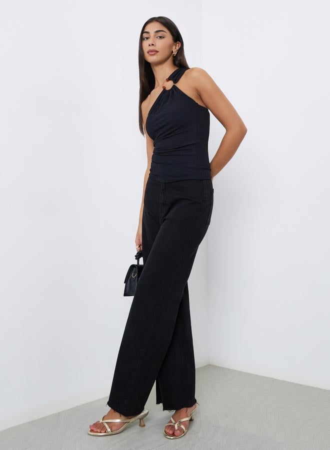 ستايلي بلوزة بكتف واحد محبوكة بتفاصيل حلقة - Image 2