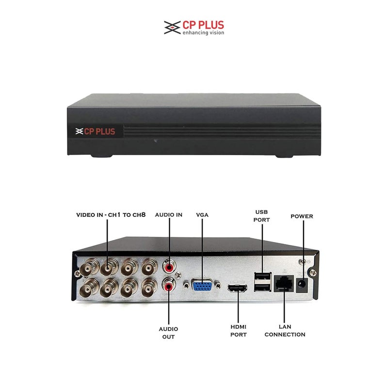 Clocite CP Plus 2.4MP 8 Channel DVR, 2.4MP 4 Dome & 3 Bullet Cameras (Audio Recording) [Night Vision + Built-in MIC Audio + Crystal IR LEDs + Motion Detection] + 2 TB HDD + 8 CH SMPS + CCTV Cable + BNC/DC - Image 5