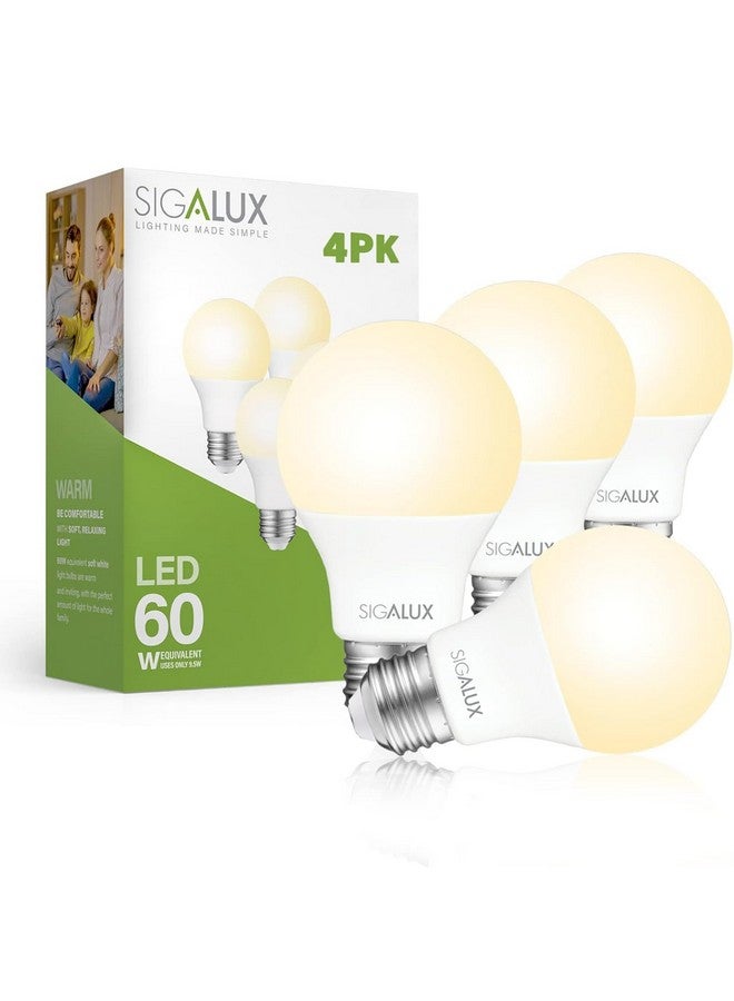 سيجالوكس لمبات إضاءة ليد 60 وات مكافئة لمبات إضاءة قياسية A19 2700 كلفن دافئة غير قابلة للتعتيم موفرة للطاقة 9.5 وات لمبة ليد بيضاء ناعمة بقاعدة متوسطة E26، 800 لومن، مدرجة في قائمة UL، 4 عبوات - Image 1