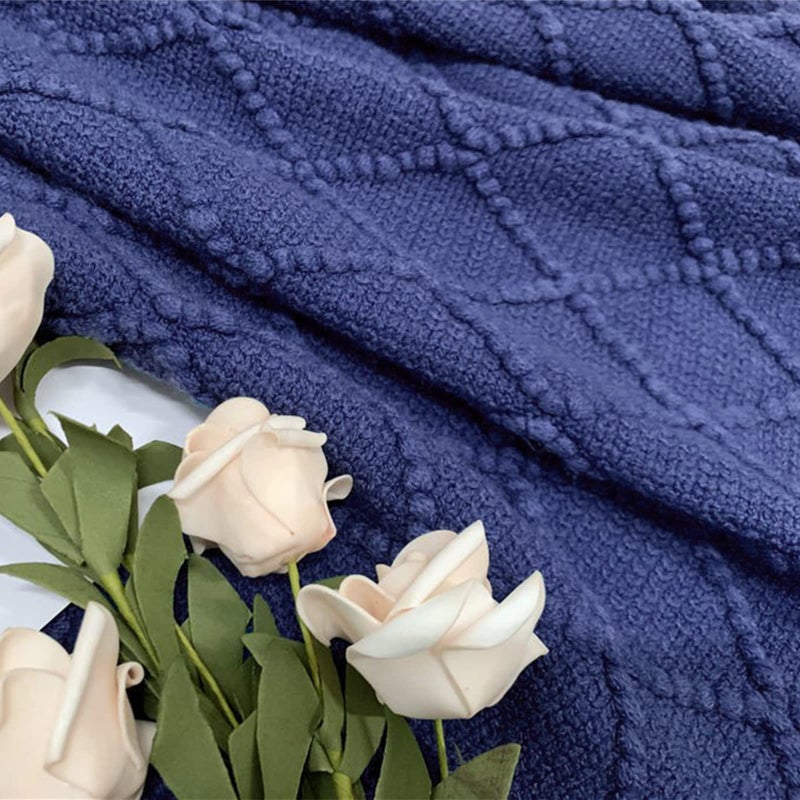 inhand Navy Blue Throw Blanket for Couch and Bed  Soft Living Room Home Decor Knitted Blanket with Tassel  Outdoor Lightweight Breathable Summer Blanket  Farmhouse Warm Woven Decorative  50""x60"" - Image 4