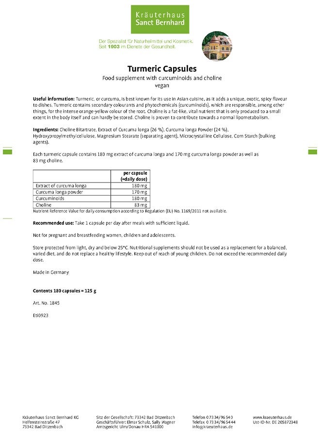 Sanct Bernhard Turmeric – Supports Joint Health & Anti-Inflammatory Benefits – 180 Capsules – Made in Germany , June 2026 - Image 4