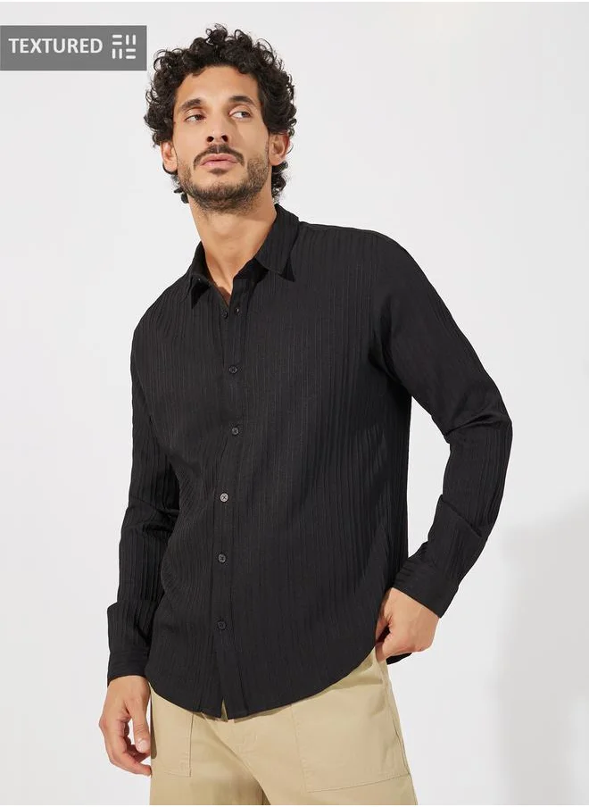 Styli Textured Relaxed Fit Shirt with Button Placket