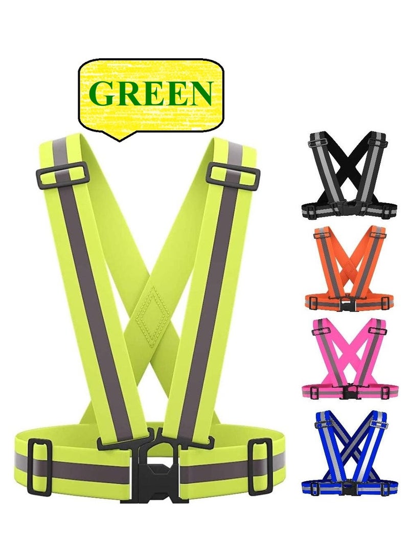 Generic 1 Piece Adjustable Reflective Visibility Elastic Safety Belt For Night Running Construction Traffic Warehouse Visibility Security Jacket Reflective Strips Gear (Green)  - Image 1