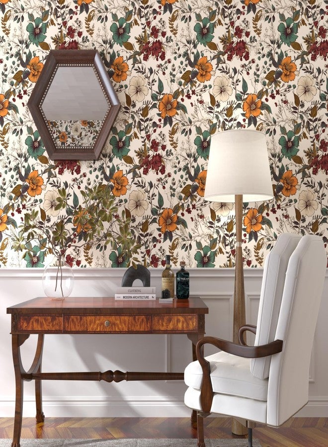 Danodoi Yellow Floral Wallpaper Peel and Stick Wallpaper Vinyl Wallpaper Stick and Peel Colorful Contact Paper for Cabinets Waterproof Self Adhesive Wall Paper for Kitchen Countertop Wall 17.5" x 78" - Image 3