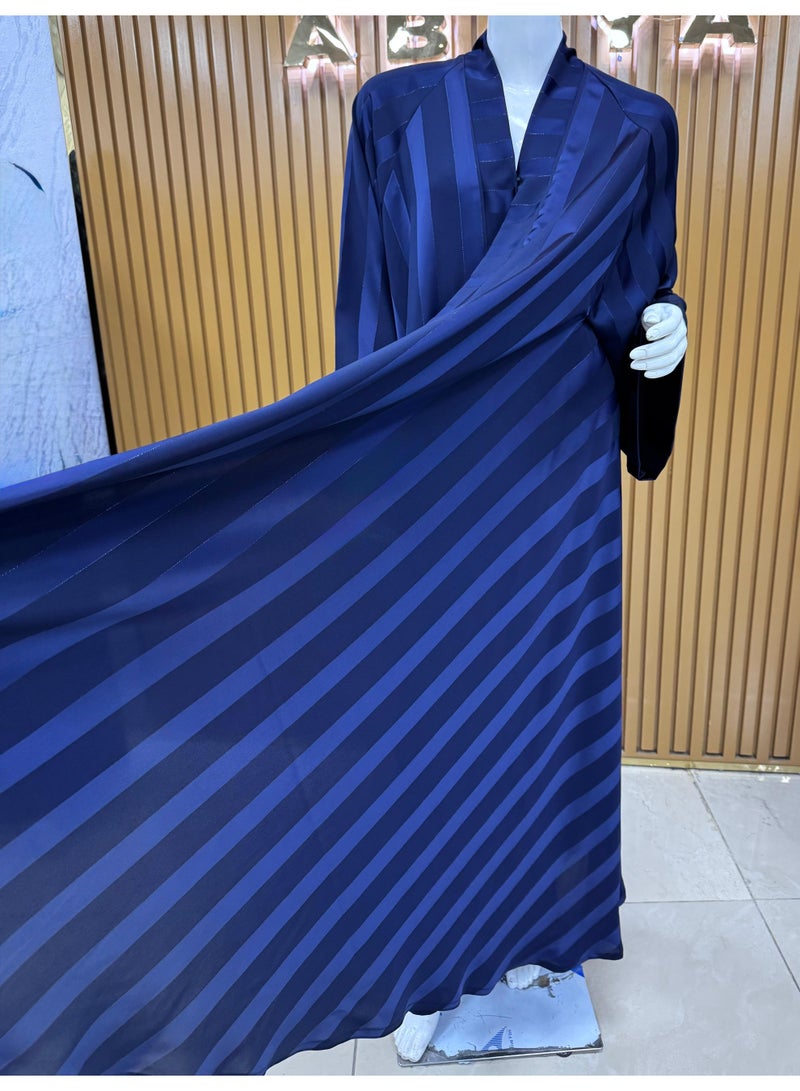 Elegant and Comfortable Satin Striped Abaya with a Flowing Navy Blue Finish, Perfect for Everyday Casual Wear and Modest Fashion Styling - Image 5