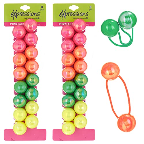 Expressions 16 PC Ponytail Balls Hair Elastics Collection Neon Colored Ponytail Balls For Girls And Toddlers - Image 1