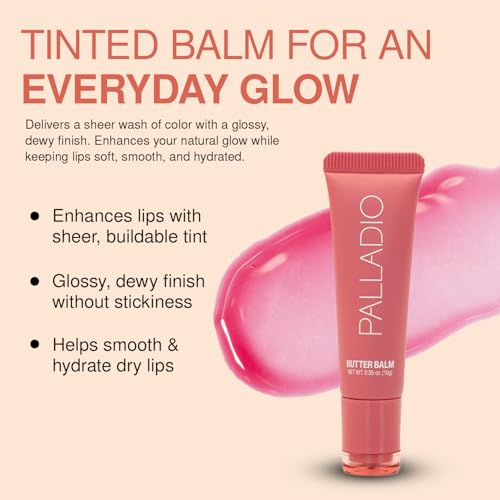 Palladio Butter Balm Hydrating Lip Balm with Sheer Tint Aloe Peptides Shea Butter and Vegan Formulation for Instant Moisture Shine and Soothing Lip Care Strawberry Shortcake - Image 3