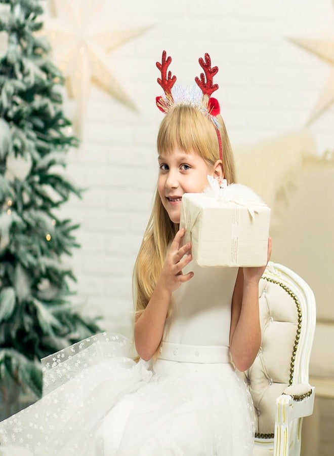 BLAAROOM Christmas Elk Antlers Headbands Christmas Headband with Glitter Ribbon Xmas Reindeer Antlers Hair Hoop Christmas Headpiece Cosplay Party for Women Girls - Red - Image 4