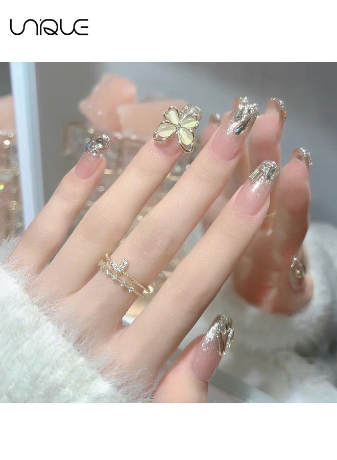 Unique 24Pcs Fake Nails, Press Nails, Mid-length Ballet Manicure - Golden Butterfly Manicure - Sparkling Diamond Manicure - Fake Nail Patch - Image 5