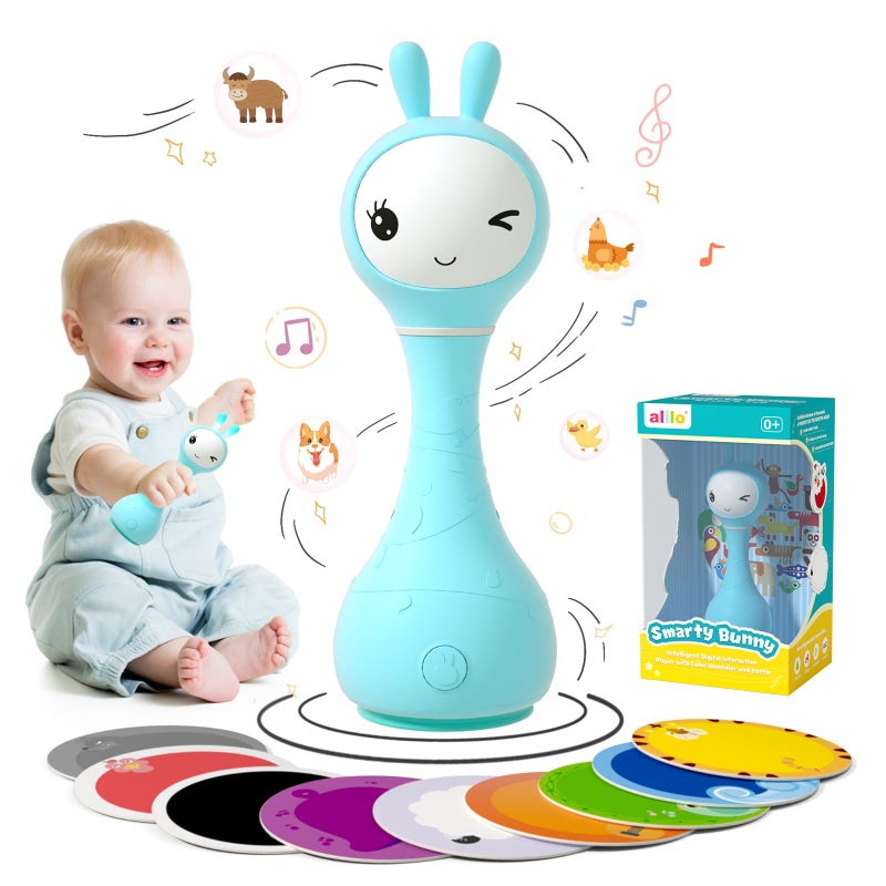 Alilo Smarty Bunny Baby Rattle Musical Light Up Toys  Infants Newborns Baby Toys 0-3-6-12-18-24 Months 1 Year Old Boy Girl Gifts  4 Music Modes And Color Recognition Function With 9 Color Card - Image 1