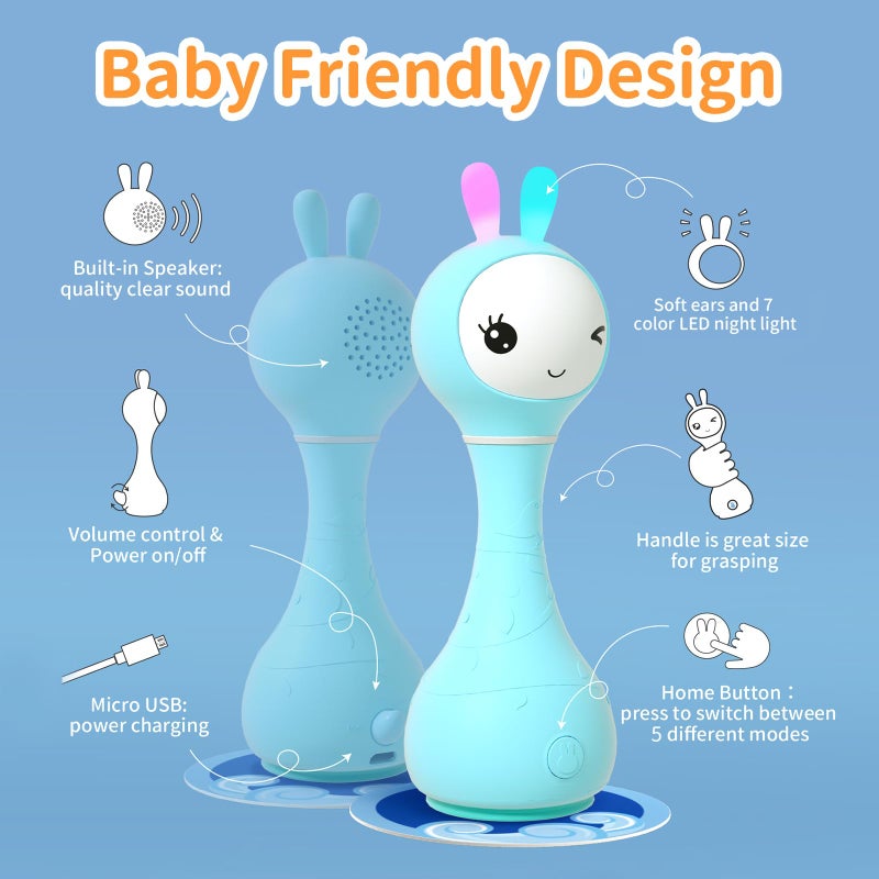 Alilo Smarty Bunny Baby Rattle Musical Light Up Toys  Infants Newborns Baby Toys 0-3-6-12-18-24 Months 1 Year Old Boy Girl Gifts  4 Music Modes And Color Recognition Function With 9 Color Card - Image 5