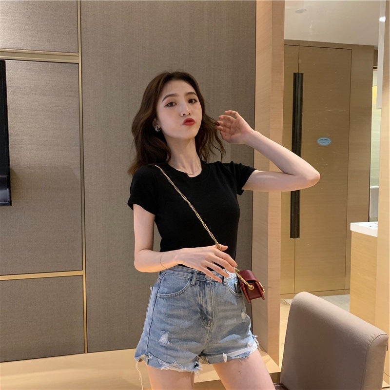 Letter Embroidered Top Summer New Slim Bottoming Women's -style Short-sleeved Fashion T-shirt Loose