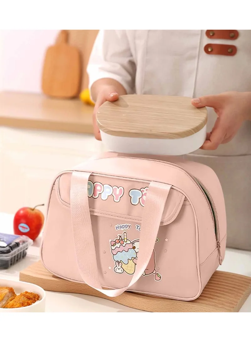 Mobcos Happy Too Design Large Capacity Insulated Lunch Bag Waterproof and Stainproof Meal Tote with Advanced Temperature Retention for Office and School Long Lasting Polyester for Fresh Food and Soup Pink