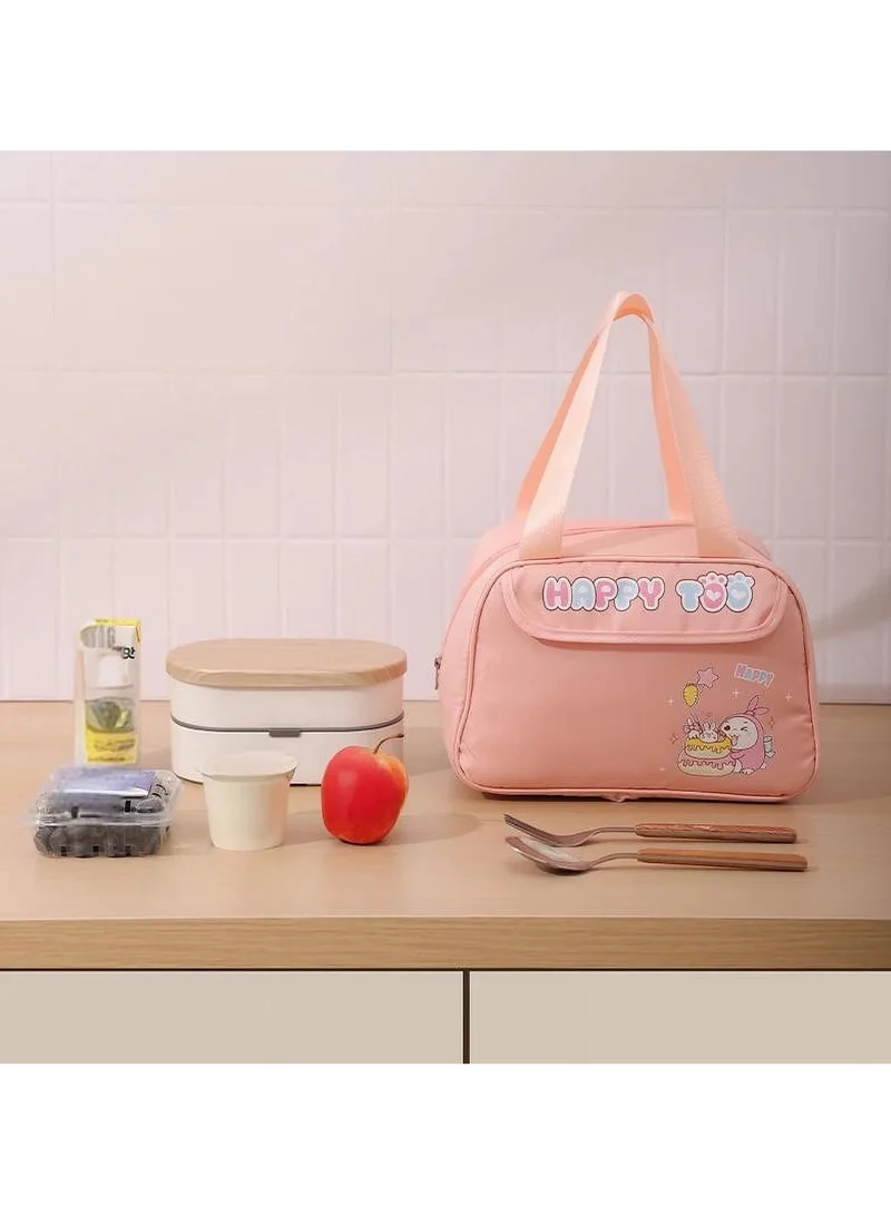 Mobcos Happy Too Design Large Capacity Insulated Lunch Bag Waterproof and Stainproof Meal Tote with Advanced Temperature Retention for Office and School Long Lasting Polyester for Fresh Food and Soup Pink