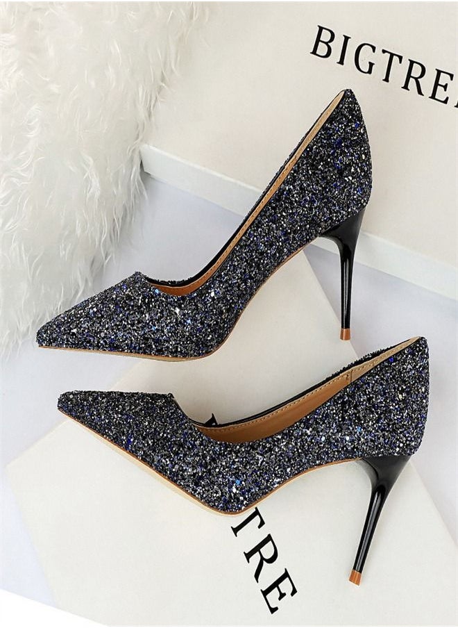 BIGTREE - Fashion Shiny Sequins Slim High Heels 7CM Blue - Image 1