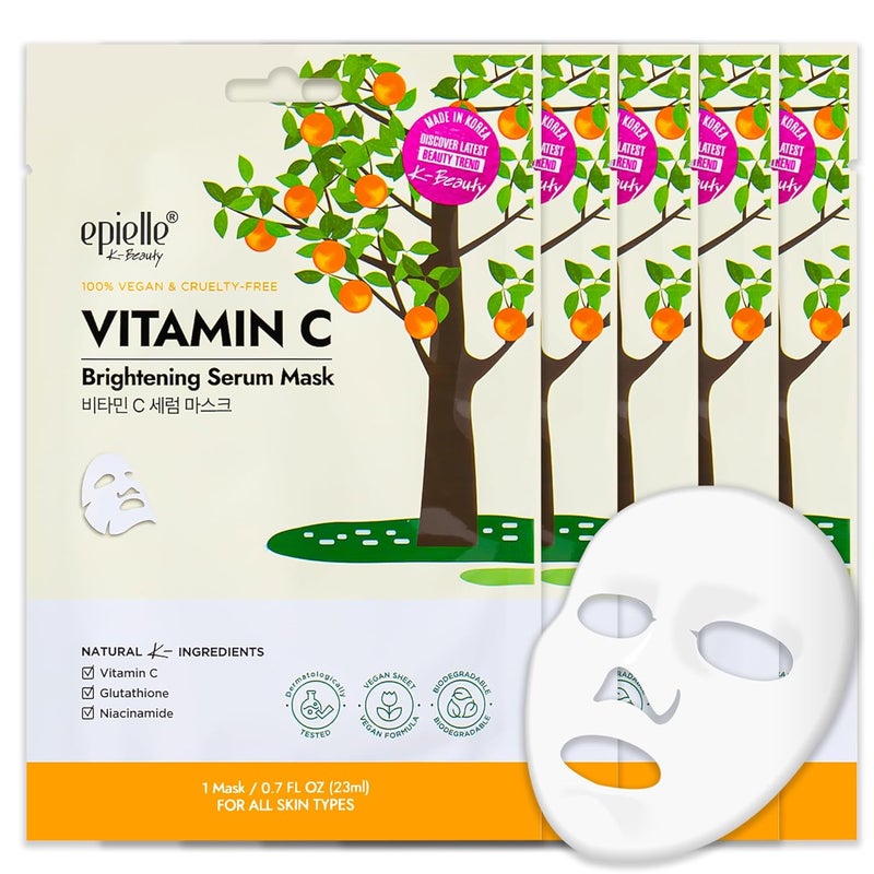Epielle Vitamin C Brightening Serum Facial Sheet Masks 5 Pack