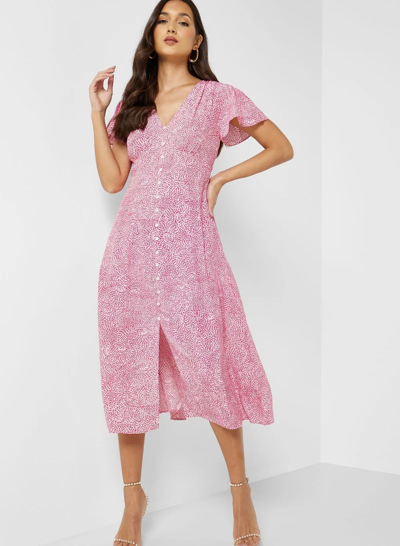 French Connection Button Detail Printed Dress