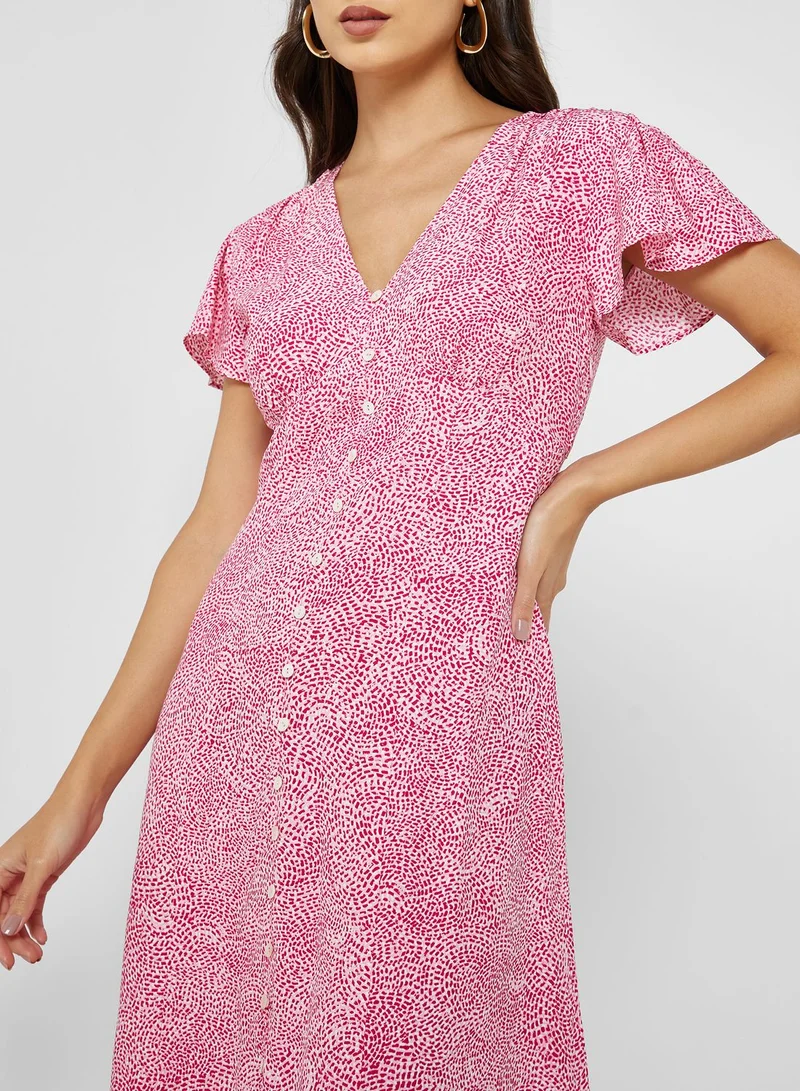 French Connection Button Detail Printed Dress