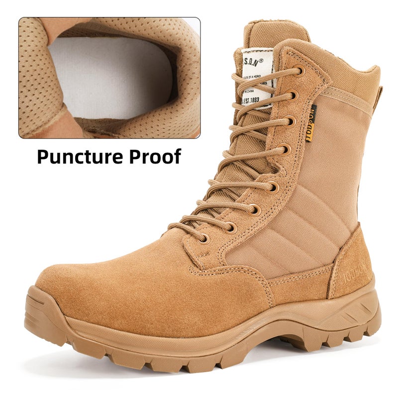 IODSON Men's Military Tactical Boots with Side Zipper, Puncture Resistant Work Boots, Desert Combat Boots, Army Jungle Boots, 8 Inches Lightweight Hiking Boots, Coyote, 8 - Image 2