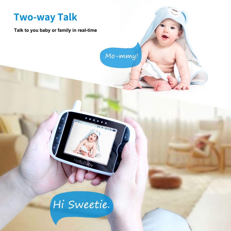 HelloBaby Video Baby Monitor with 2 Cameras and Audio. Baby Monitor with Remote Pan/Tilt/Zoom, VOX Mode, Night Vision, 2-Way Talk, 8 Lullabies - Image 2