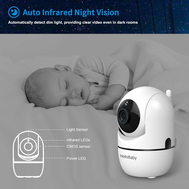 HelloBaby Video Baby Monitor with 2 Cameras and Audio. Baby Monitor with Remote Pan/Tilt/Zoom, VOX Mode, Night Vision, 2-Way Talk, 8 Lullabies - Image 4