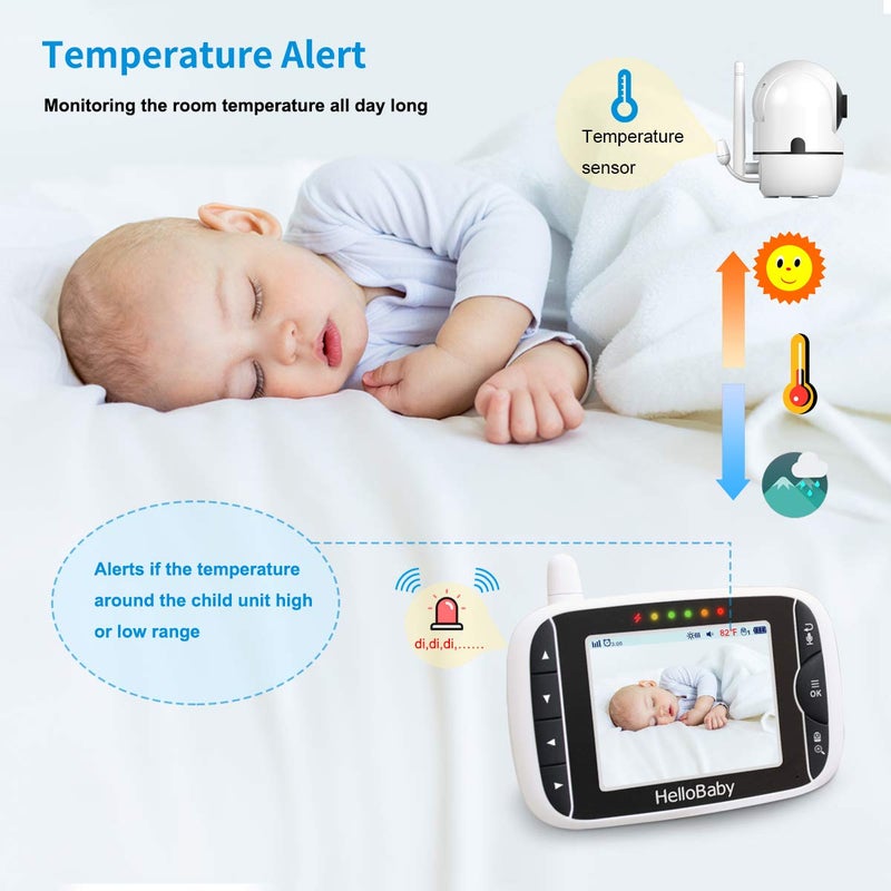 HelloBaby Video Baby Monitor with 2 Cameras and Audio. Baby Monitor with Remote Pan/Tilt/Zoom, VOX Mode, Night Vision, 2-Way Talk, 8 Lullabies - Image 3