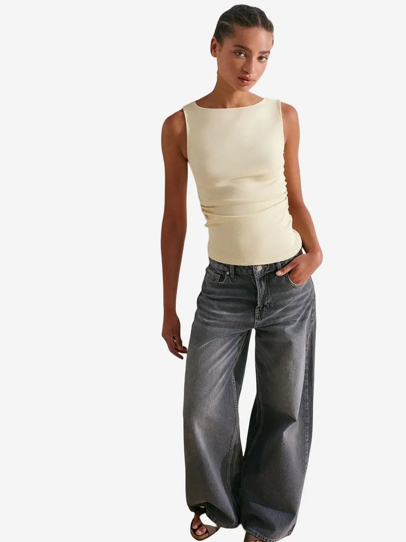 ديلفين DILVIN Sleeveless Boat Neck Jersey Blouse