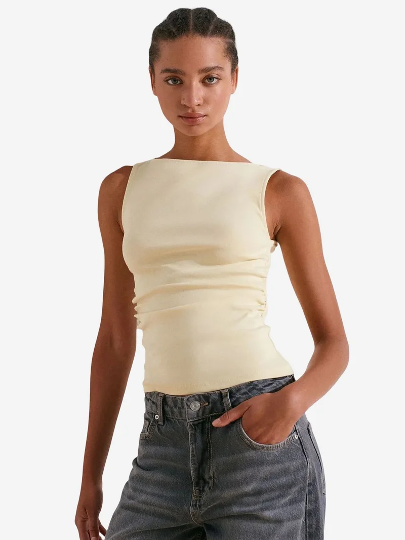 ديلفين DILVIN Sleeveless Boat Neck Jersey Blouse