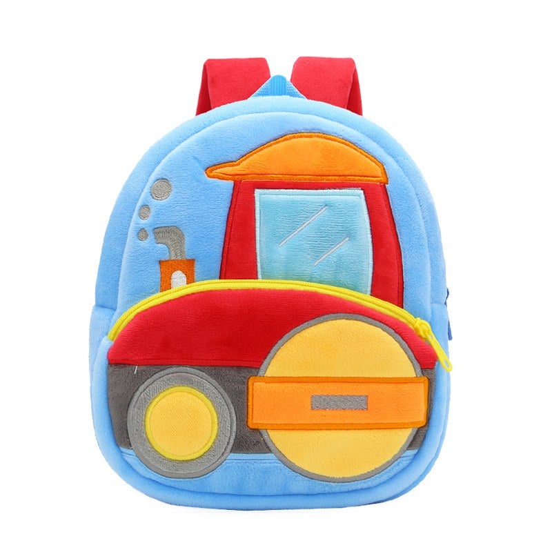 Plush Kids Backpack, Road Roller Vehicle Design, Soft Lightweight School Bag for Toddlers and Preschool Kids - Image 1