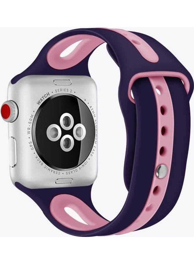 NIBEMINENT Two Tone Silicone Open Watchband for Apple Watch Series 7/6/SE/5/4/3/2/1 42/44/45mm Blue/Pink - Image 1