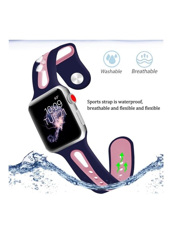 NIBEMINENT Two Tone Silicone Open Watchband for Apple Watch Series 7/6/SE/5/4/3/2/1 42/44/45mm Blue/Pink - Image 5